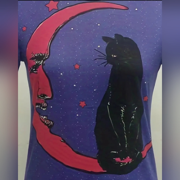WOMENS GRAPHIC MOON/CAT TEE-SHIRT NWOT - Picture 2 of 6